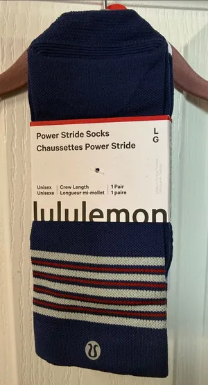 lululemon athletica Navy Crew Socks with Red & Gray Stripes thumbnail 1
