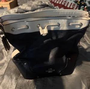 Coach Navy and Off White Drawstring Shoulder Bag thumbnail 1