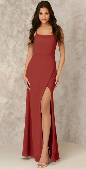 Azazie X KENDALL + KYLIE Cowl Scoop Chiffon Mermaid Dress Terracotta thumbnail 1