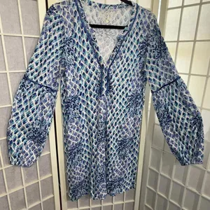Lilly Pulitzer Fringe Pineapple Preppy Beach Puff Sleeve Designer Mini Dress Med thumbnail 2