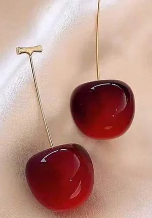 Elegant Red Cherry Drop Earrings thumbnail 1