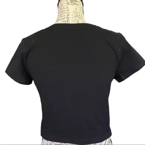 Black Cotton Crop Top Shirt Size Large NEW thumbnail 2