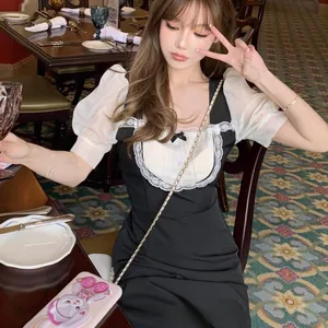 Japanese Kawaii Gyaru Black White Lace Ribbon Mini Dress thumbnail 4