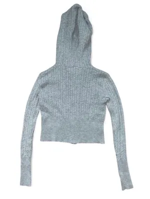 Derek Heart Light Gray Cable Knit Cropped Zip-Up Hoodie thumbnail 3