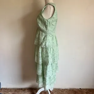 Light Green Tiered Lace V Neck Midi Dress thumbnail 7