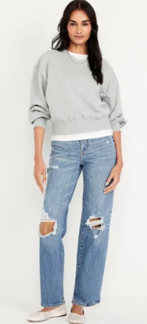Old‎ Navy Women's Size 0 O.G. Loose Straight Jeans Light Wash Distressed Stretch thumbnail 1