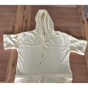 C & C California Cropped Yello Terry Short Sleeve 1/4 Zip Hoodie Y2K Size L thumbnail 4