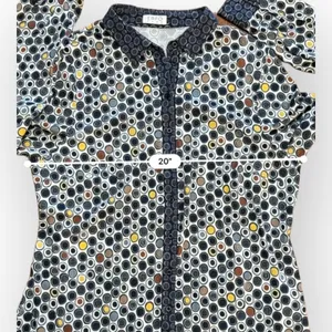 Erfo Pure Cotton Navy Blue Polka Dot‎ Button Up Blouse Top Size L thumbnail 6