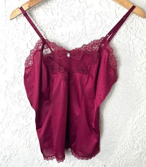 Vintage 80’s Bari Silky Nylon Lace Burgundy Camisole Size M thumbnail 1
