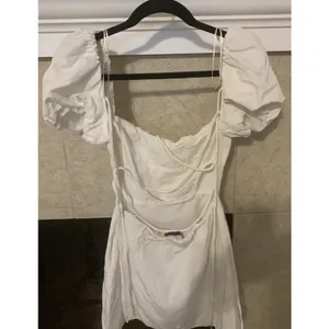Zara Linen blend short dress puff Sleeve lace up white Size S Linen, Viscose thumbnail 5