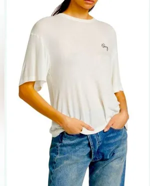 NWT NEW Anine Bing White Cursive T Shirt Ivory XS Oversized thumbnail 1