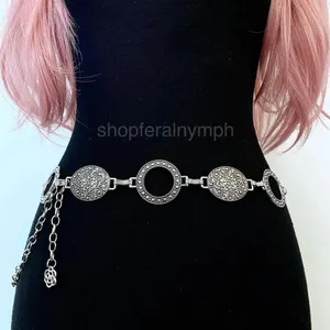Silver Y2K Textured Oval Open Ring Chain Belt, Fits 27 to 44 Inches, X7GA1364 thumbnail 3