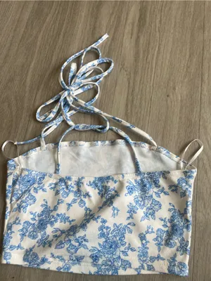 Blue Floral Halter Crop Top thumbnail 2