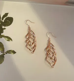 14K Rose Gold Plated Twist Leaf Dangle Earrings for Women thumbnail 2