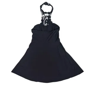 Crochet Halter Mini Dress Womens XS Black Fit Flare Boho Goth LBD Festival party thumbnail 10