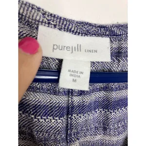 Pure Jill J. Jill Maxi Dress Womens Medium Blue Linen Striped Sleeveless Pockets thumbnail 2