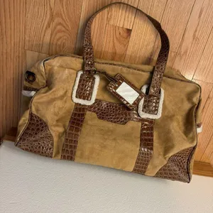 Bath Body Works Suede Faux Leather Croc Travel Duffle Bag Carry On Brown Tan 20" thumbnail 4