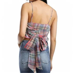 Free People Real Love Crop Top Women’s S Red Blue Plaid Ruched Wrap Y2K Boho thumbnail 10
