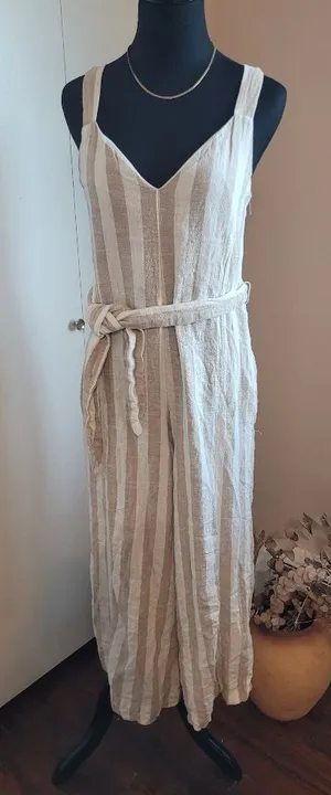 H&M Striped Cream Sleeveless Jumpsuit. Wide Leg. Linen Blend thumbnail 1