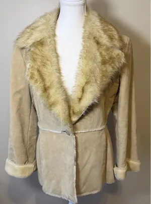 New York &‎ Company Women Tan Leather Sherpa Faux fur lining coat jacket Medium thumbnail 1