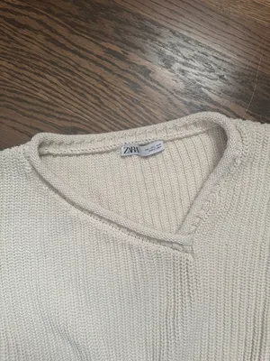ZARA Cream Beige Chunky Knit Asymmetrical Cropped Sweater Jumper thumbnail 4