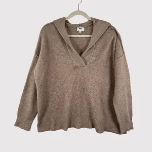 Aerie Womens Sweater Brown CozyUp Waffle Hoodie V Neck Pullover Stretch Large thumbnail 1