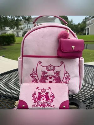 Juicy Couture Light Pink Velvet Backpack Set with Dark Pink Trim Scottie wallet thumbnail 2