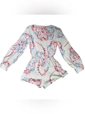 Anthropologie RAGA White Romper with Pink and Light Blue Floral Print thumbnail 3