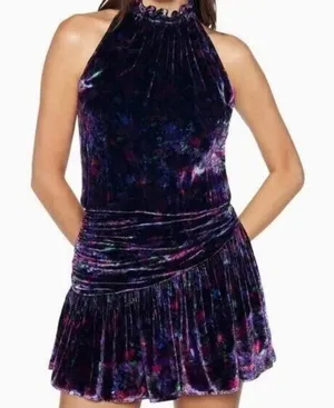 Ramy Brook silk velvet velour floral‎ Dolores halter mini dress size 14 party thumbnail 1