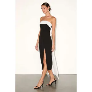 Lulus Fabulous Phenomenon Black and White Strapless Bow Midi Dress Small NWT thumbnail 3