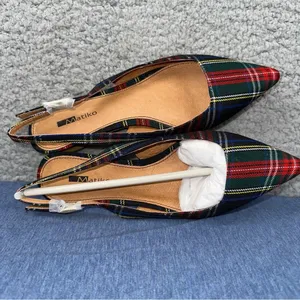 Matiko Shoes Lori Womens EUR 36 US 6 Green Tartan Plaid Point Toe Slingback Flat thumbnail 7