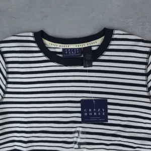 Crazy Horse Striped Waffle Knit Thermal Shirt Women Medium Navy Blue White thumbnail 4