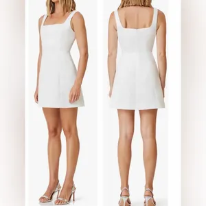 NEW ELLIATT Amelie Square Neck Duchesse Ivory Satin Cocktail Minidress Sz S thumbnail 2