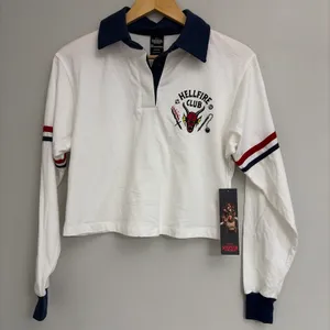 No Boundaries Stranger Things New! Hellfire Club Rugby Graphic Polo Size XXS thumbnail 1