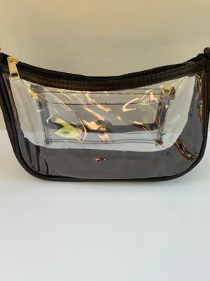 Clear Stadium Crossbody Bag Black Trim Zebra Strap Gold Hardware thumbnail 2