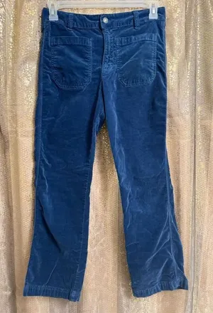 Free People High Time Velvet Kick Flare Crop Blue Pants Size 8 thumbnail 1
