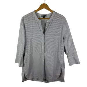 Vince Striped Band Collar Tunic Shirt Size XL Cotton Popover‎ Minimalist Capsule thumbnail 2