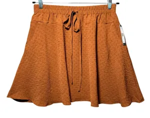 Soho Rust Orange Terracotta Textured‎ Mini Skirt Elastic Waist Pockets M Flowy thumbnail 1