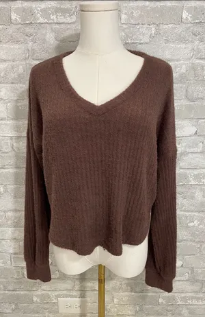 Hollister Soft V-Neck Sweater in Brown thumbnail 1