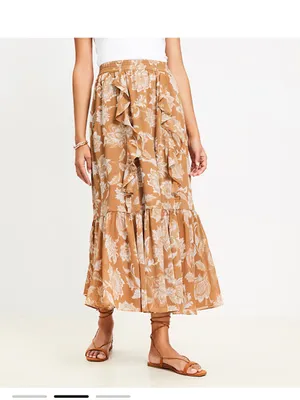 LOFT Floral Ruffle Midi Skirt‎ Size 14 NWT thumbnail 2