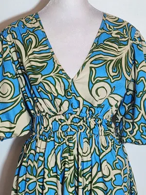 Sincerely Jules Blue and Cream Print Mini Dress Size Small Wedding Guest Dress thumbnail 3