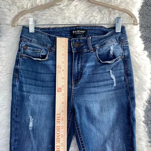 Enjean Denim Co Blue Denim Jeans Distressed Skinny Raw Hem Y2k Grunge Mallcore thumbnail 4