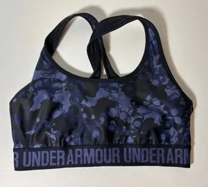 Under Armour Women Size M Crossback Mid Sports Bra Compression Blue Camo NO PADS thumbnail 1