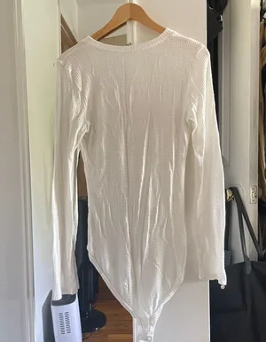 Free People White Keep Your Cool Waffle-Knit Bodysuit thumbnail 6
