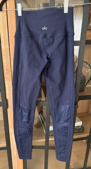 ALO navy moto leggings high waisted rise mesh ribbed y2k rich glossy thumbnail 1