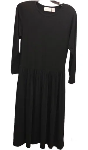 Nordstrom the Catalog Pleated‎ Babydoll Shoulder Pad Maxi Dress Black Small thumbnail 1