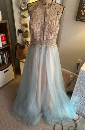David’s Bridal Blue Beaded Gown thumbnail 1
