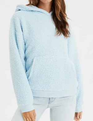 American Eagle AEO Light Blue Teddy Sherpa Hoodie‎ Sweatshirt M thumbnail 1