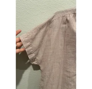 Madewell V-Neck Button-Back in Strip Short Sleeve Red White Blouse thumbnail 5