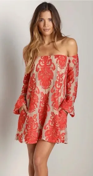 For Love & Lemons Precioso Red Lace Off Shoulder Mini Dress S thumbnail 1